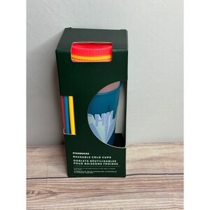 Starbucks Reusable Cold Cups 5 Pack Set 24oz Lids Straws BPA Free Multi Color